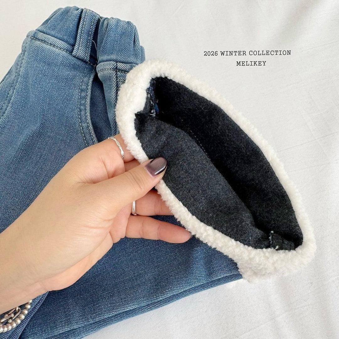 [Melikey] Wool denim heart flare pants
