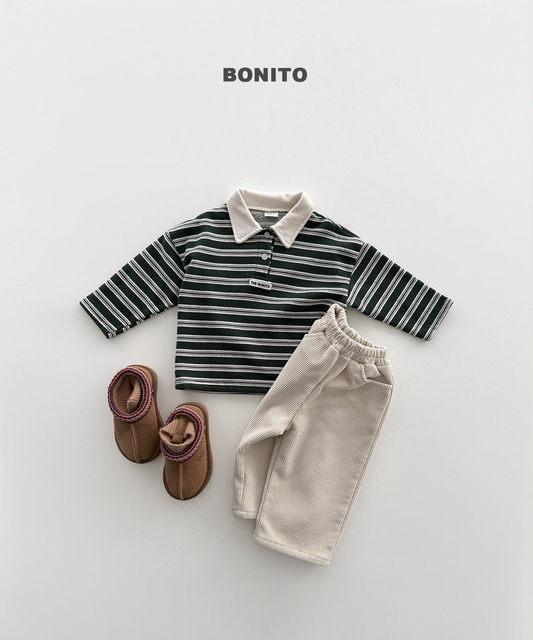 [BONITO] Stripe choco collar tee