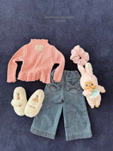 [Melikey] Velvet ribbon denim pants