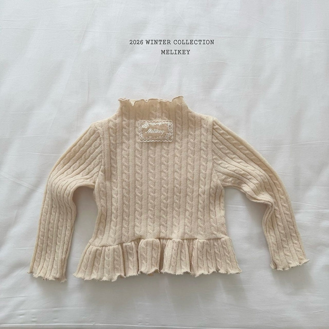[Melikey] Cable knit frill tee