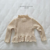 [Melikey] Cable knit frill tee