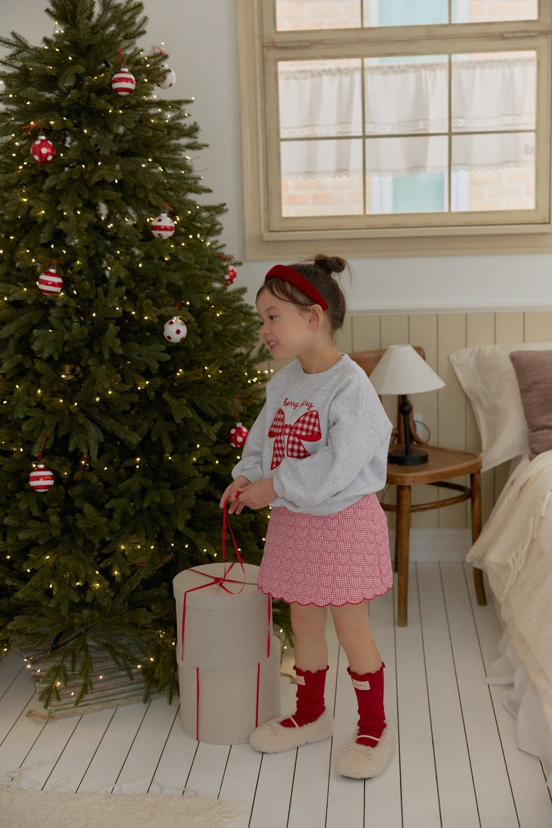 [berryberry] Merry check ribbon mtm