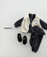 [BONITO] Dot frill half zip set