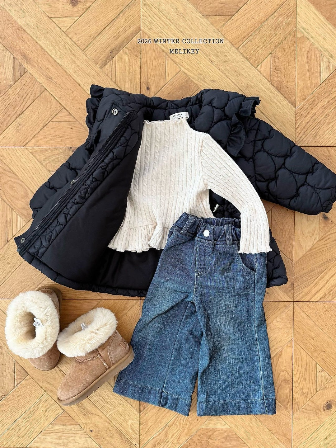 [Melikey] Velvet ribbon denim pants