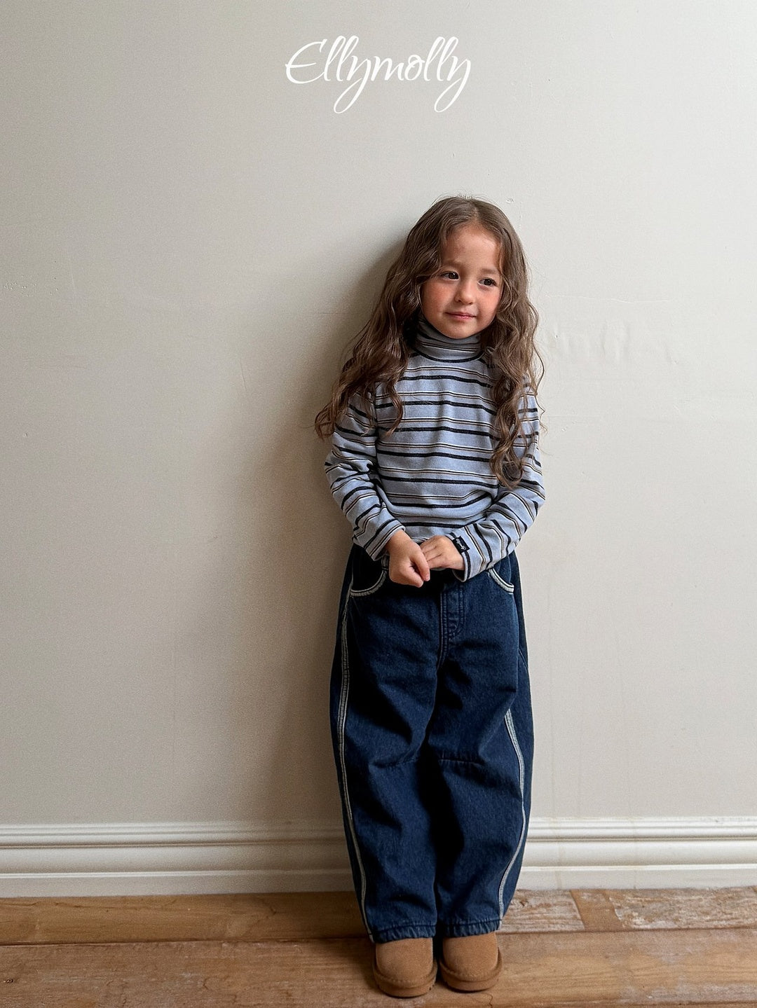 [ELLY MOLLY] Snow warmer stripe turtleneck tee