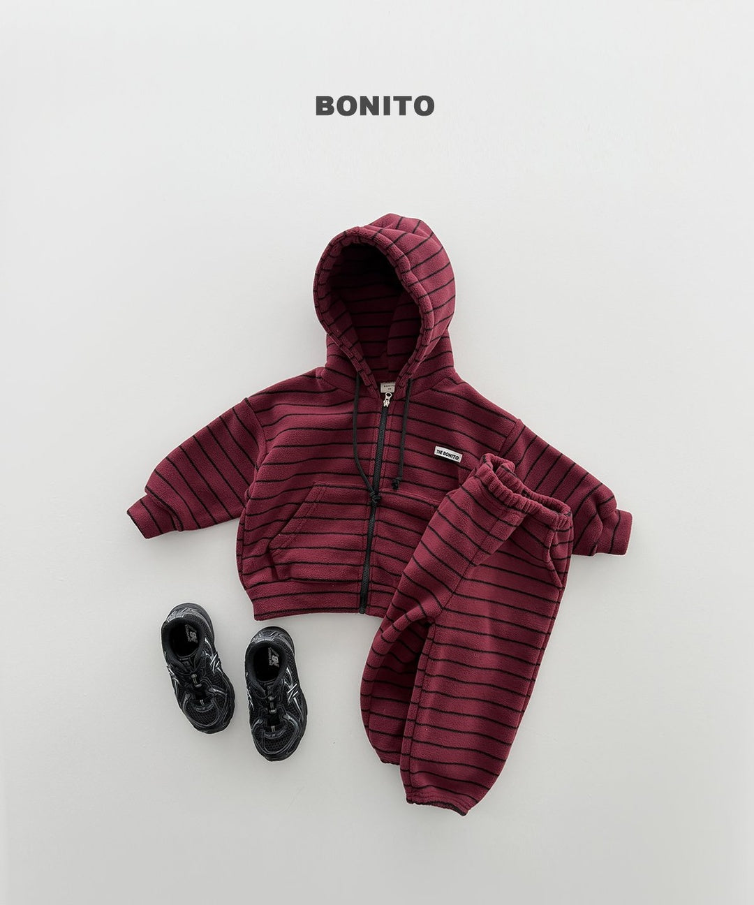 [BONITO] Our stripe hood zip-up set