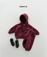 [BONITO] Our stripe hood zip-up set