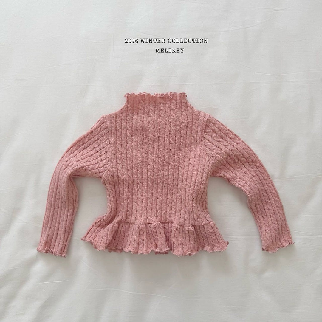[Melikey] Cable knit frill tee
