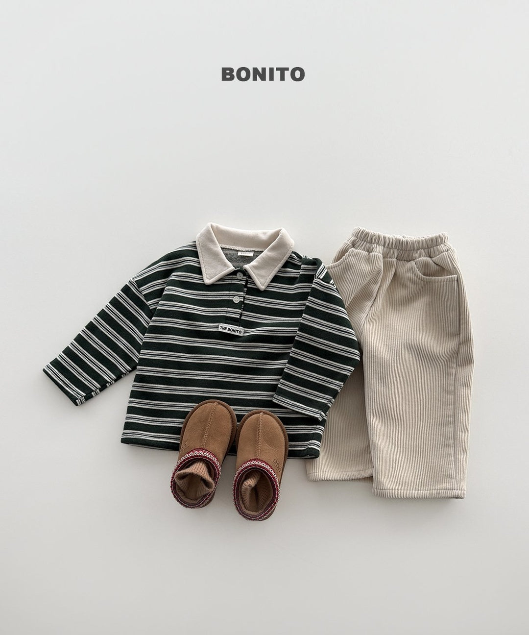 [BONITO] Stripe choco collar tee