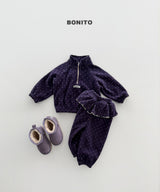 [BONITO] Dot frill half zip set