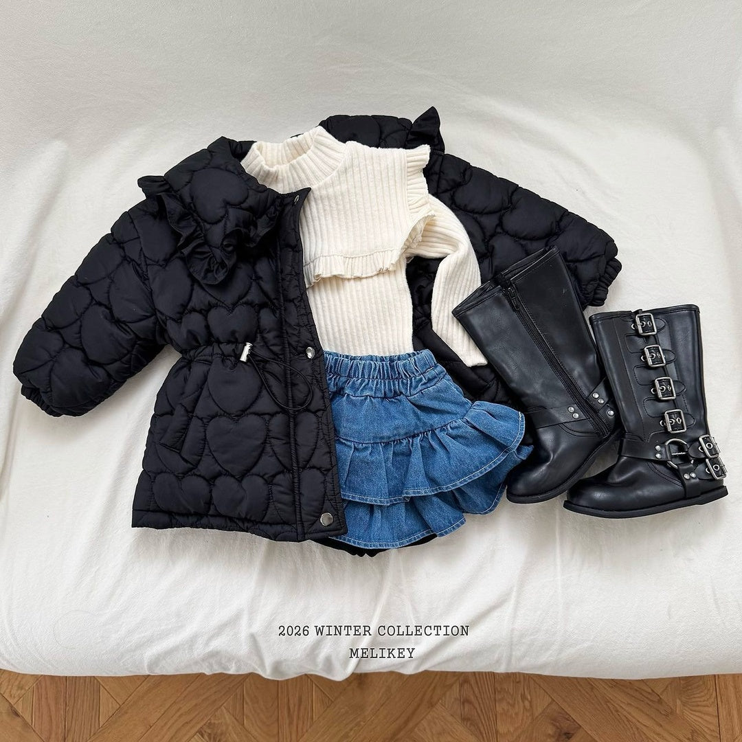 [Melikey] Heart quilting long padded jumper