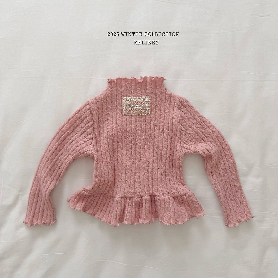 [Melikey] Cable knit frill tee