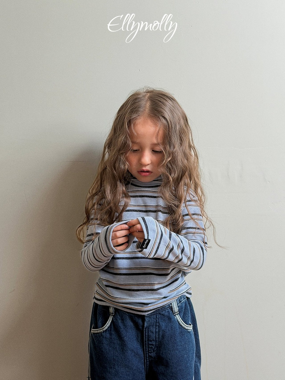 [ELLY MOLLY] Snow warmer stripe turtleneck tee