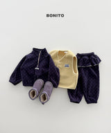 [BONITO] Dot frill half zip set