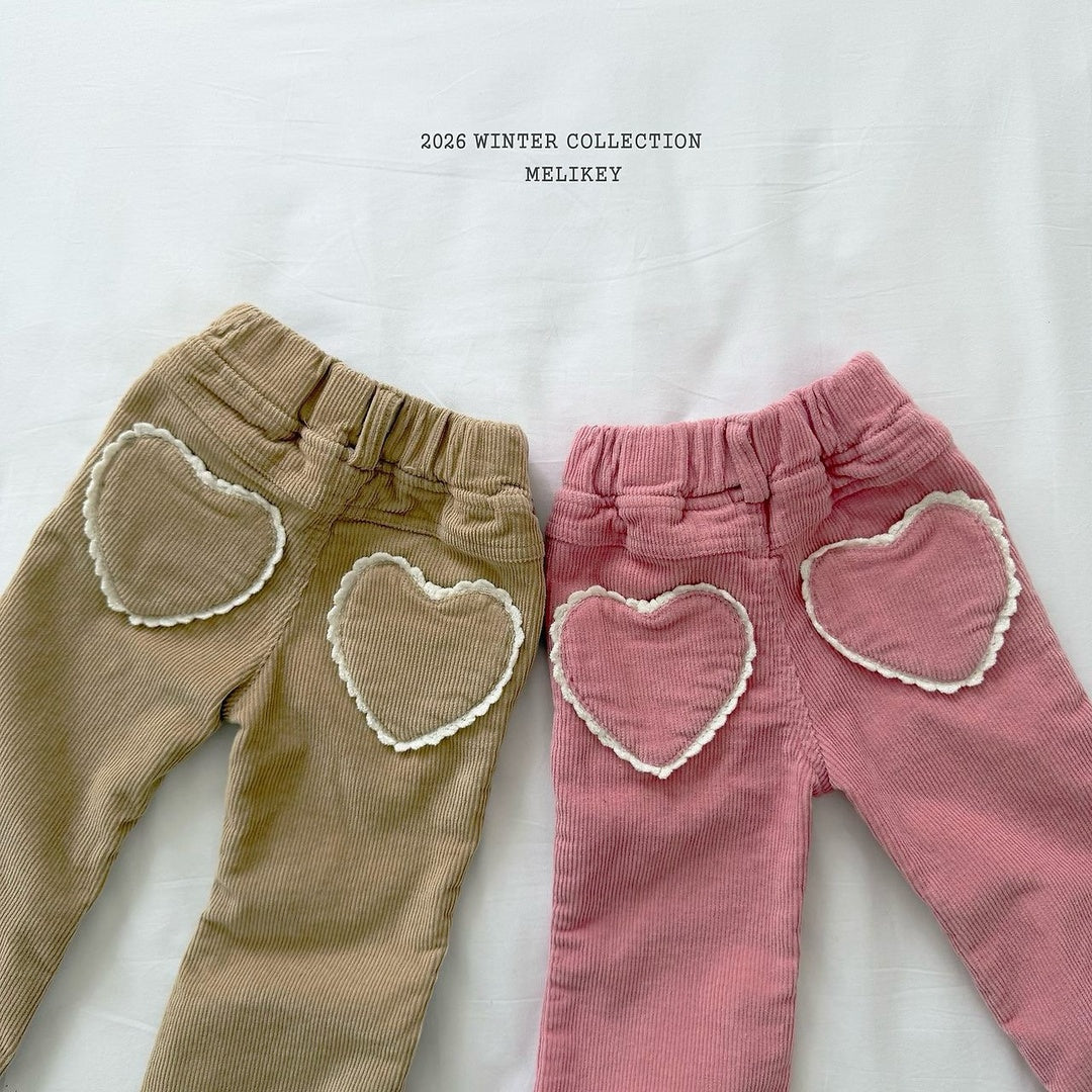 [Melikey] Corduroy heart flare pants