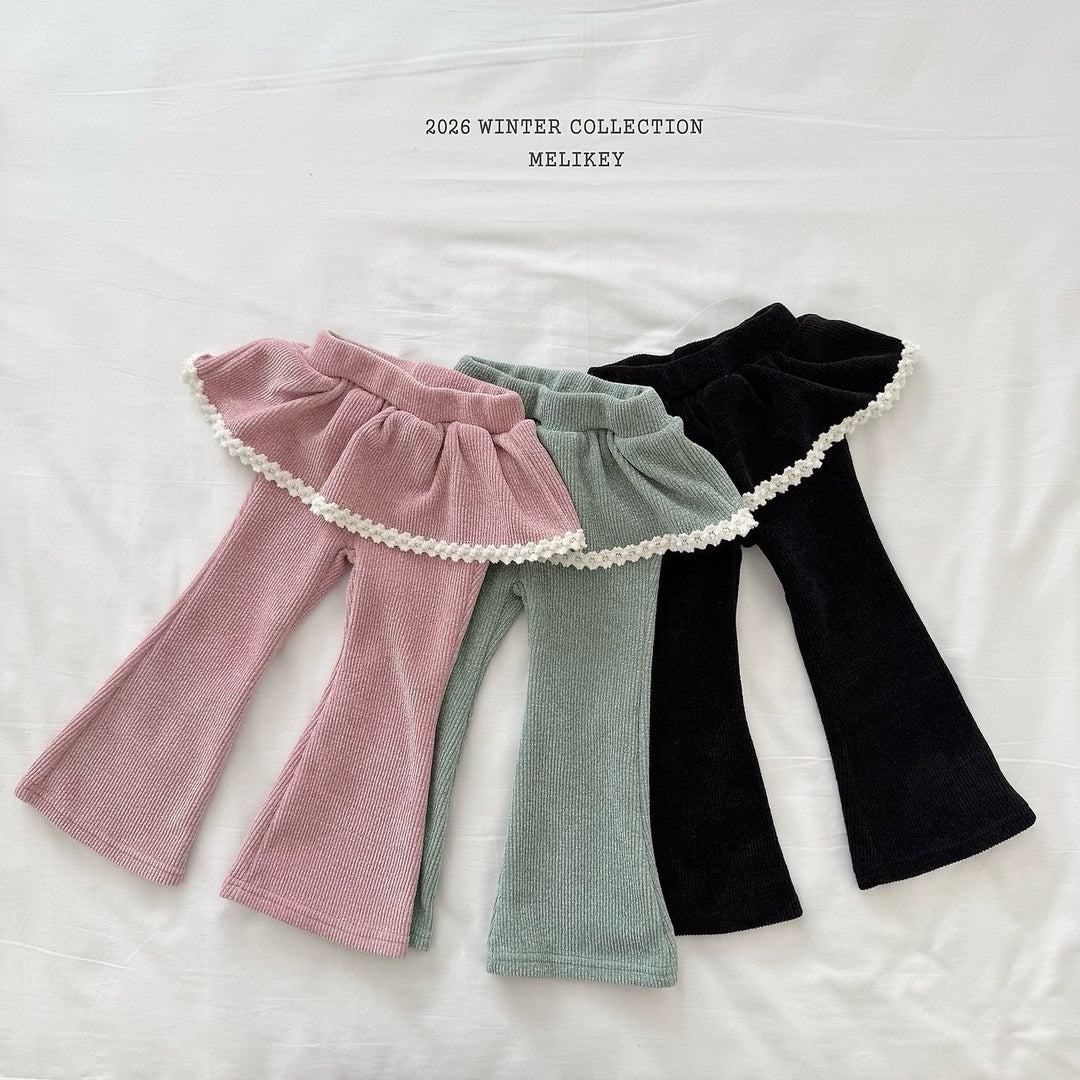 [Melikey] Frill velvet flare pants