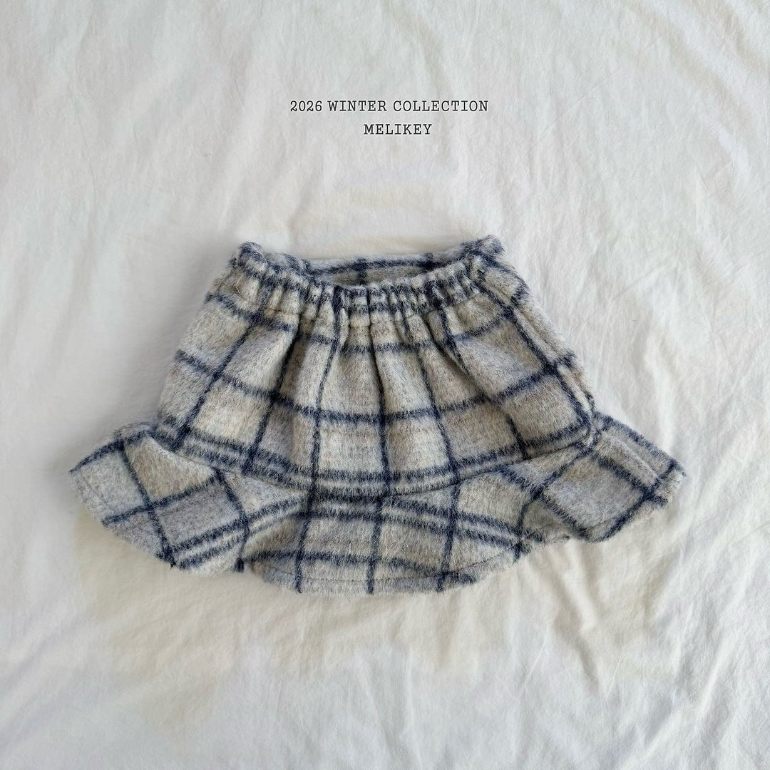 [Melikey] Check ribbon frill skirt