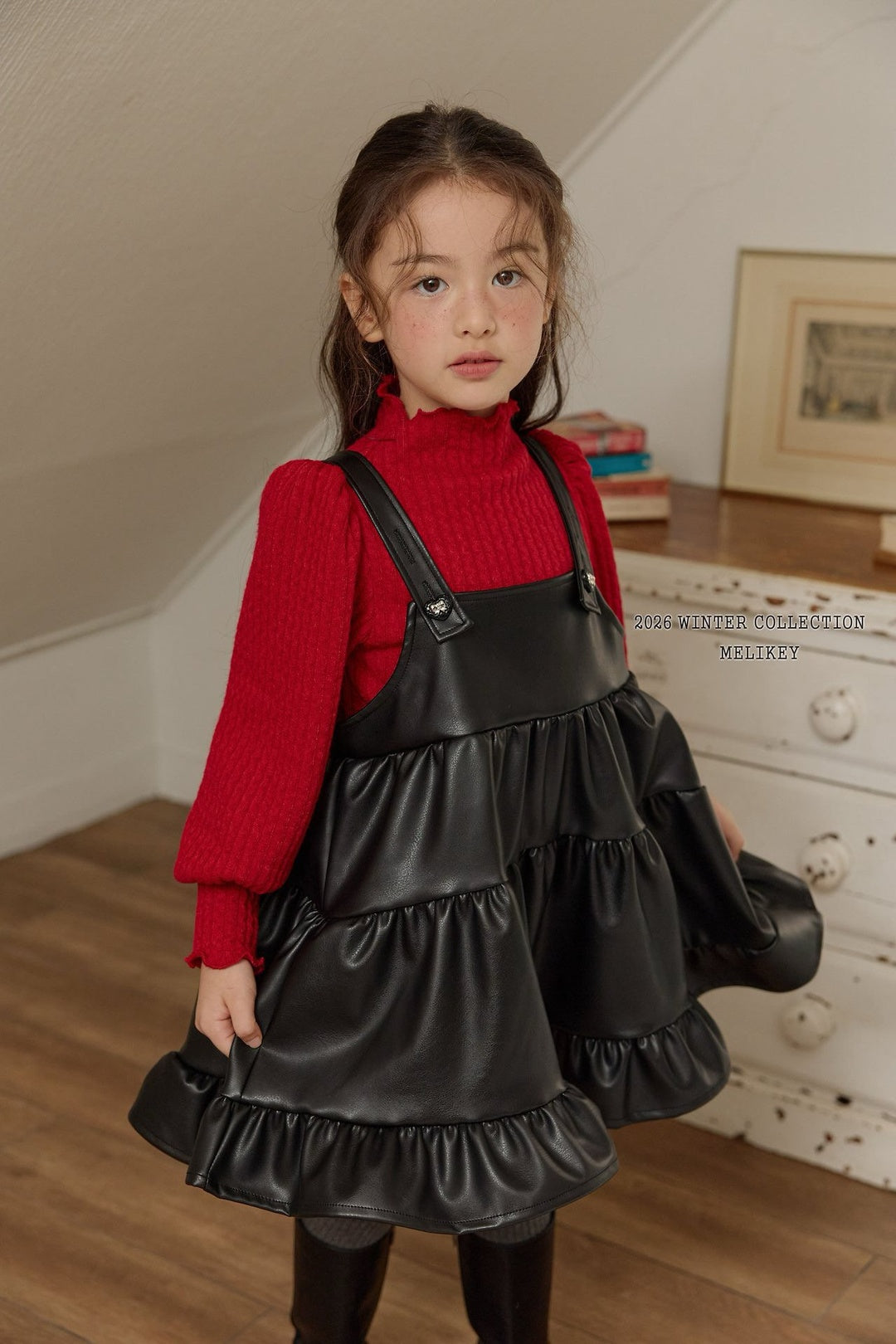 [Melikey] Chic leather cancan one-piece