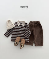 [BONITO] Stripe choco collar tee