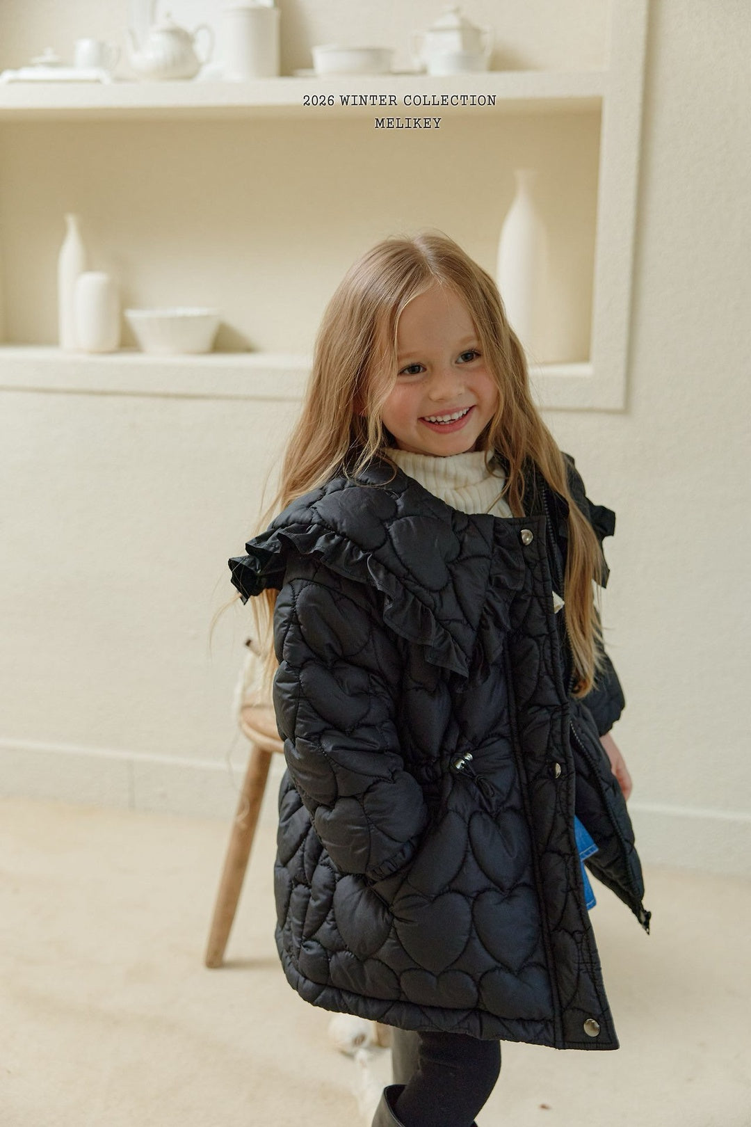 [Melikey] Heart quilting long padded jumper
