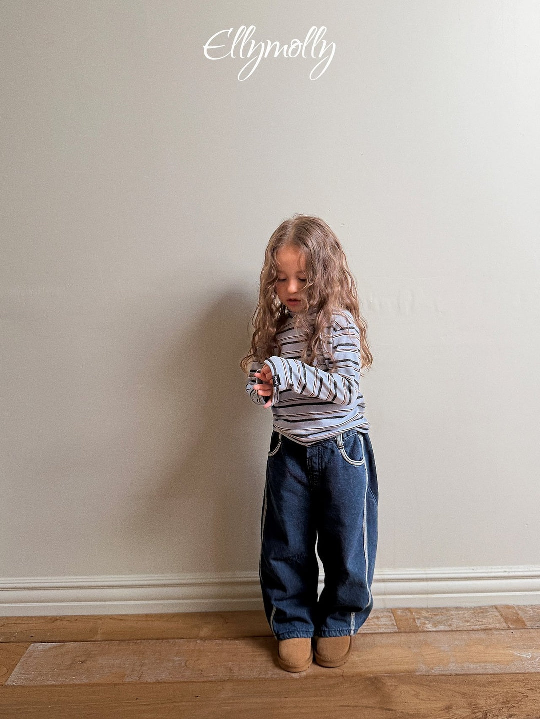 [ELLY MOLLY] Snow warmer stripe turtleneck tee