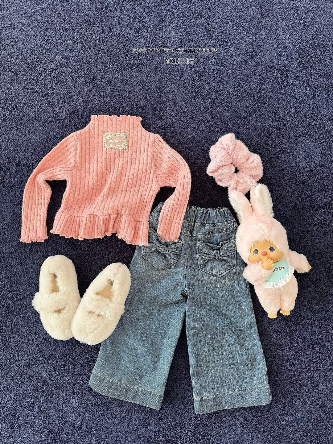 [Melikey] Cable knit frill tee