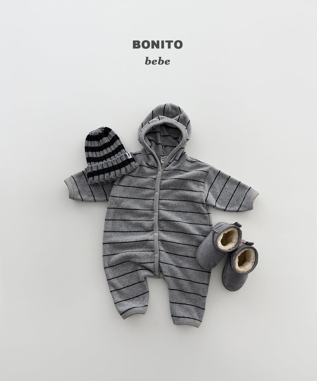[BONITO] Stripe terry hood rompers
