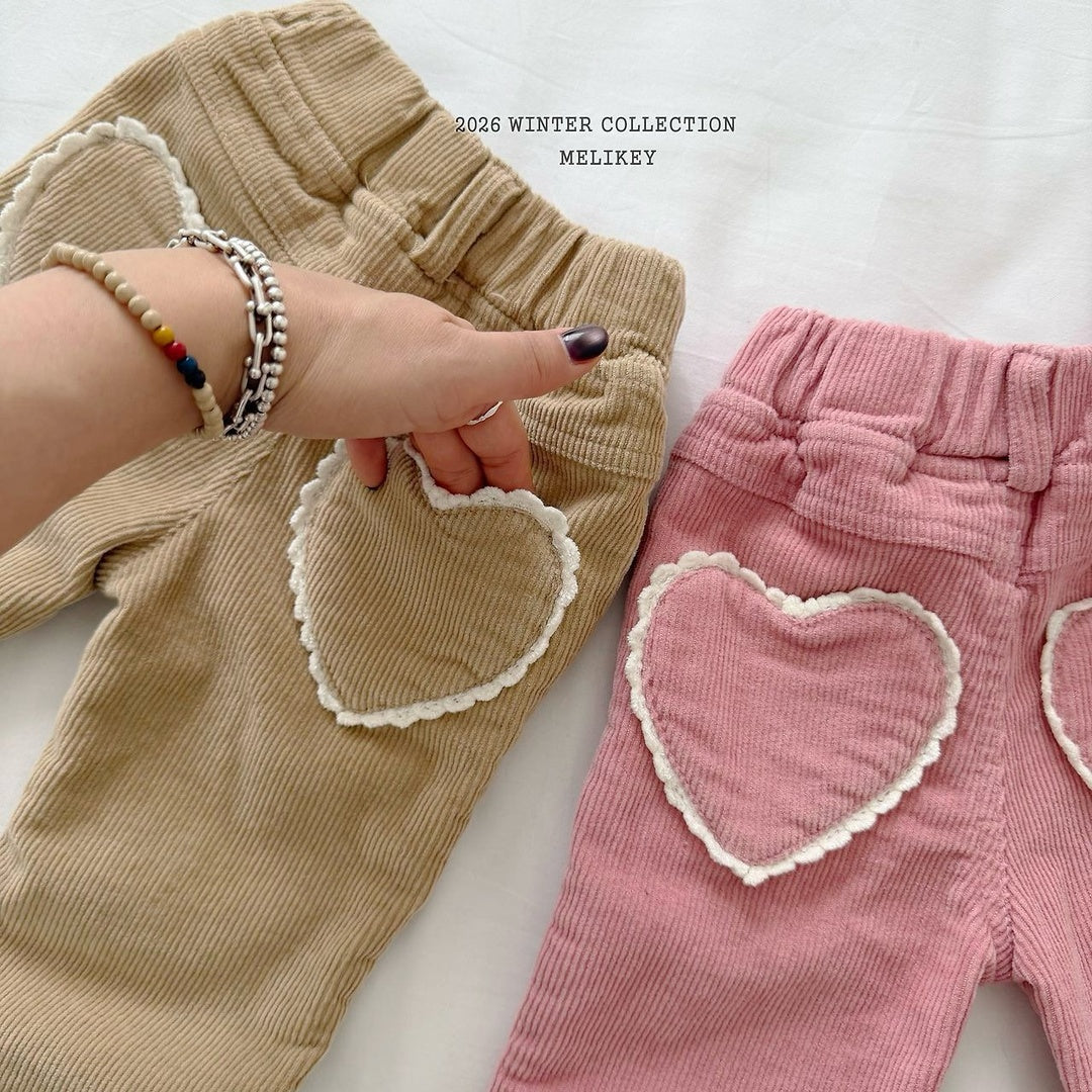 [Melikey] Corduroy heart flare pants