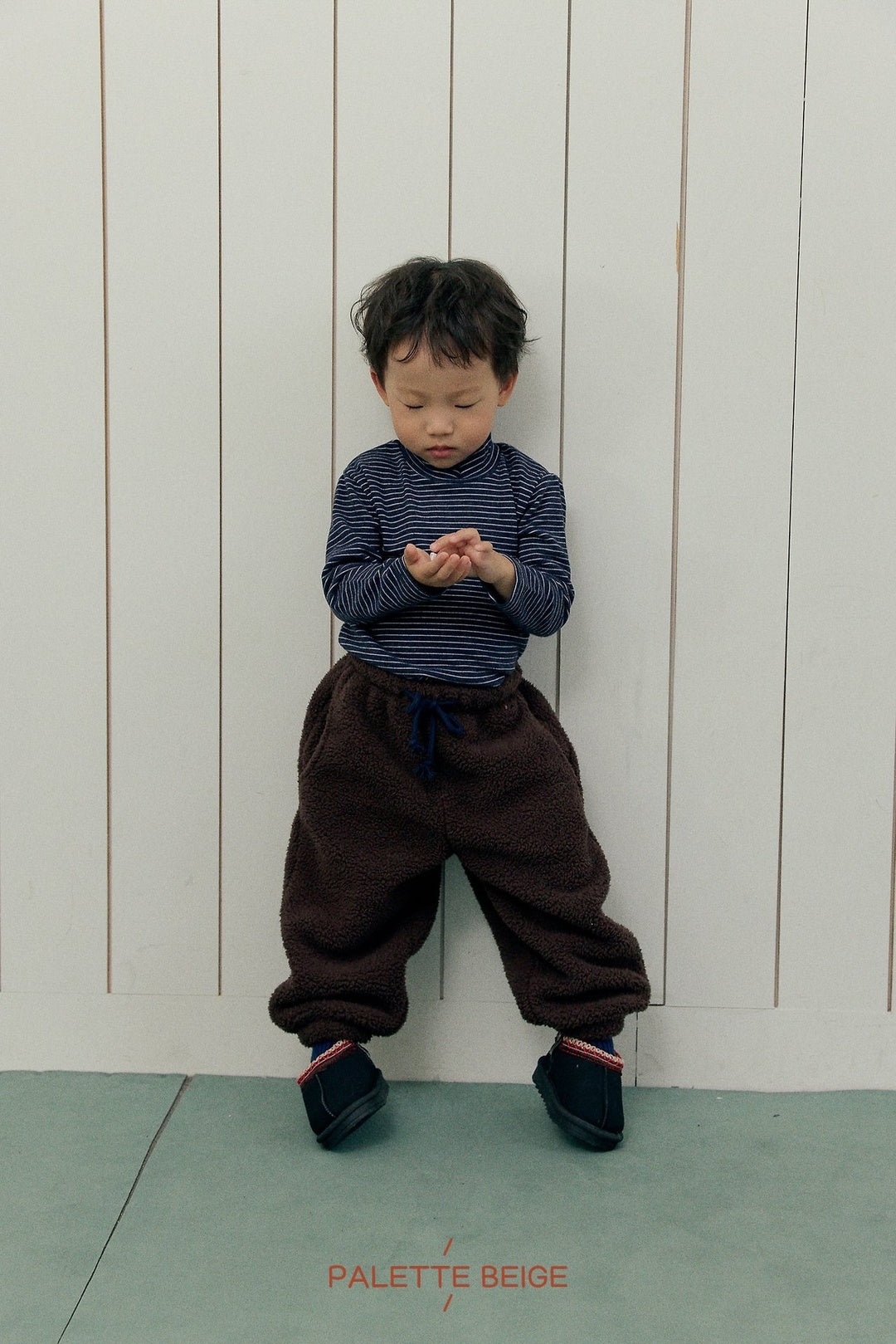 [PALETTE BEIGE] Stripe slim half turtleneck