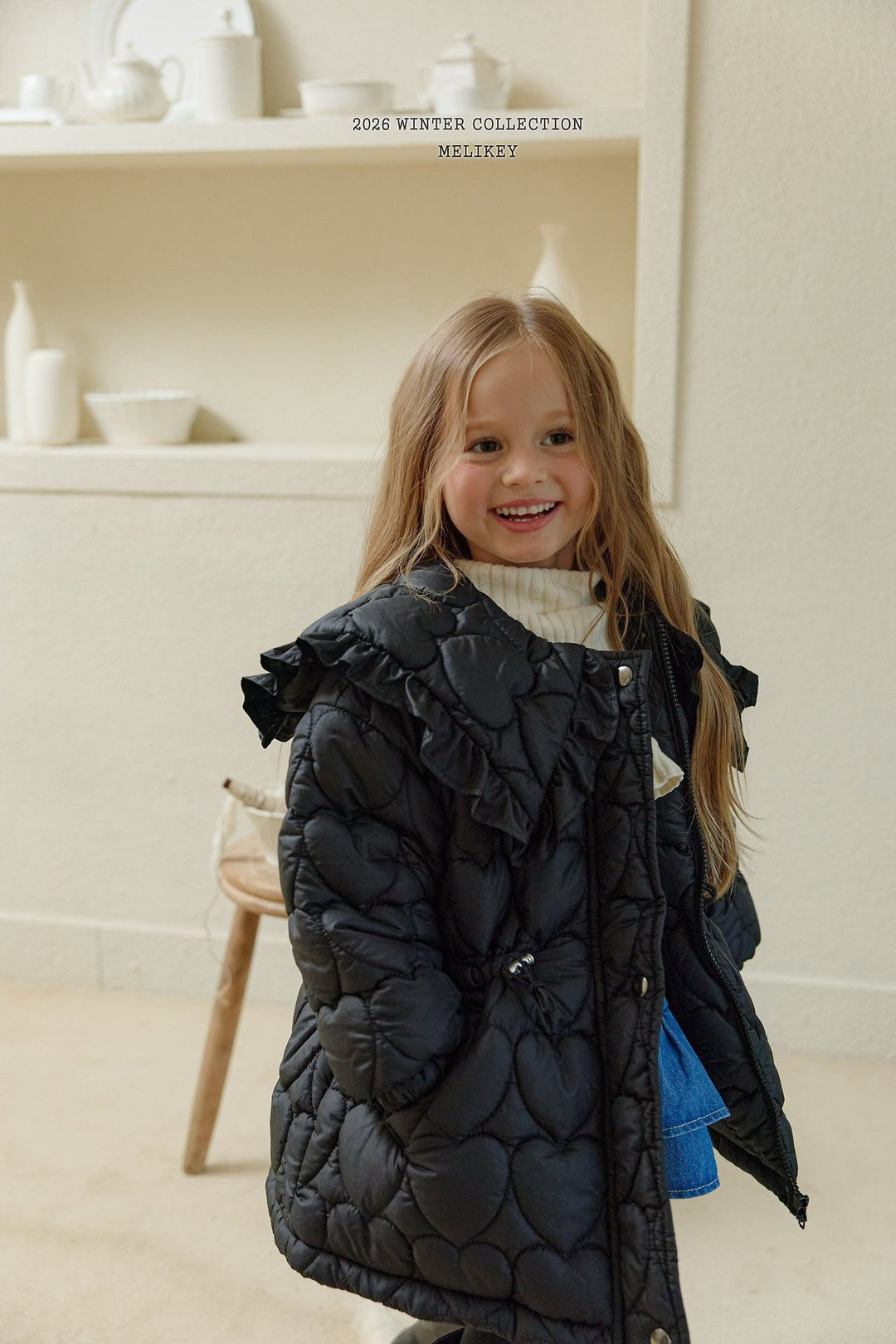 [Melikey] Heart quilting long padded jumper