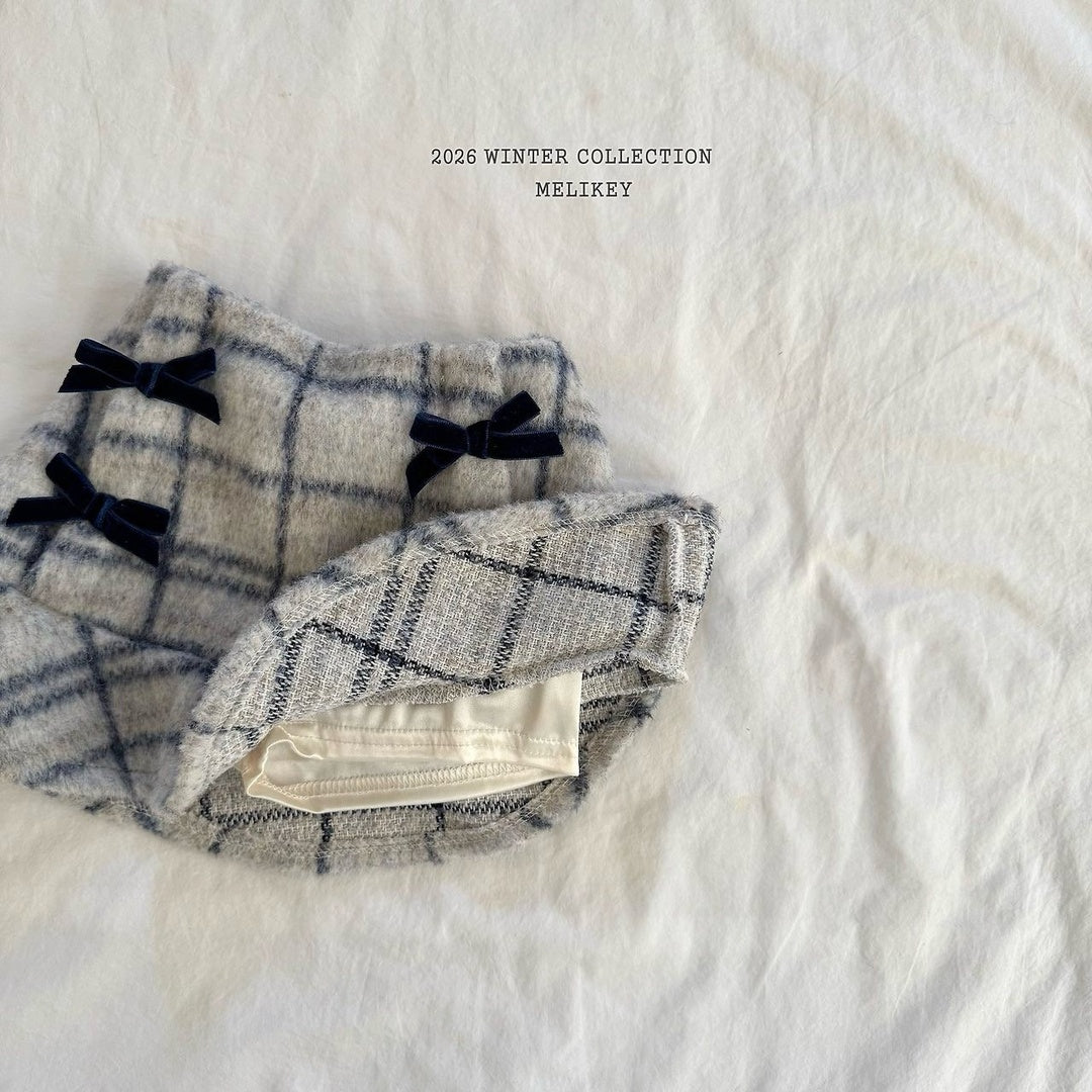[Melikey] Check ribbon frill skirt
