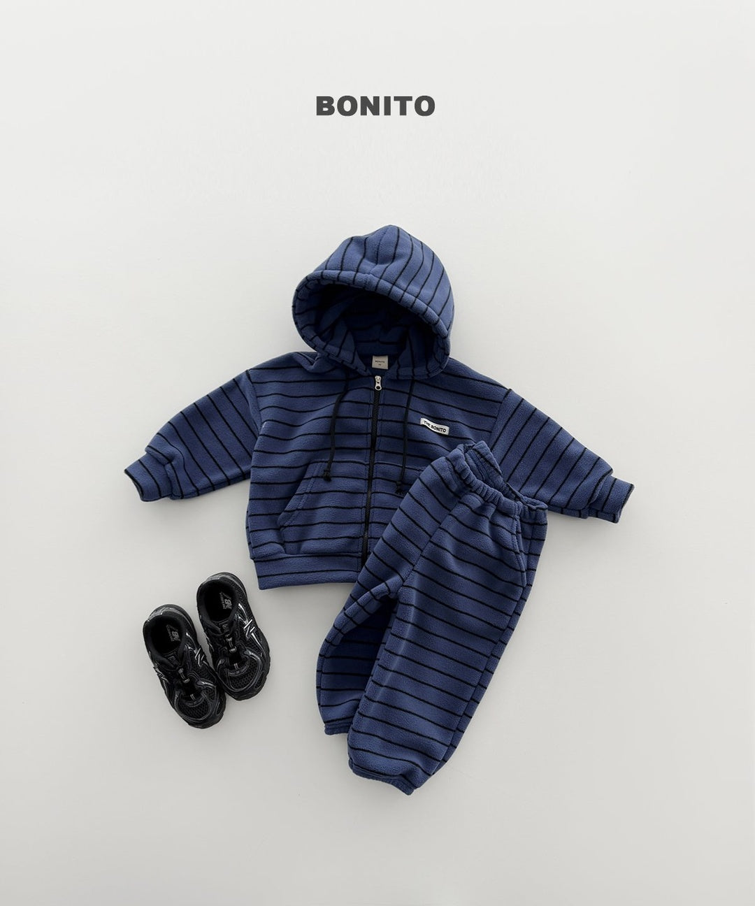 [BONITO] Our stripe hood zip-up set