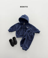 [BONITO] Our stripe hood zip-up set