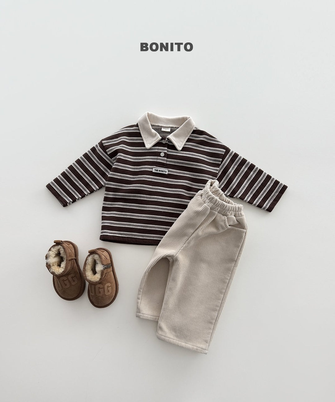 [BONITO] Stripe choco collar tee