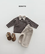 [BONITO] Stripe choco collar tee