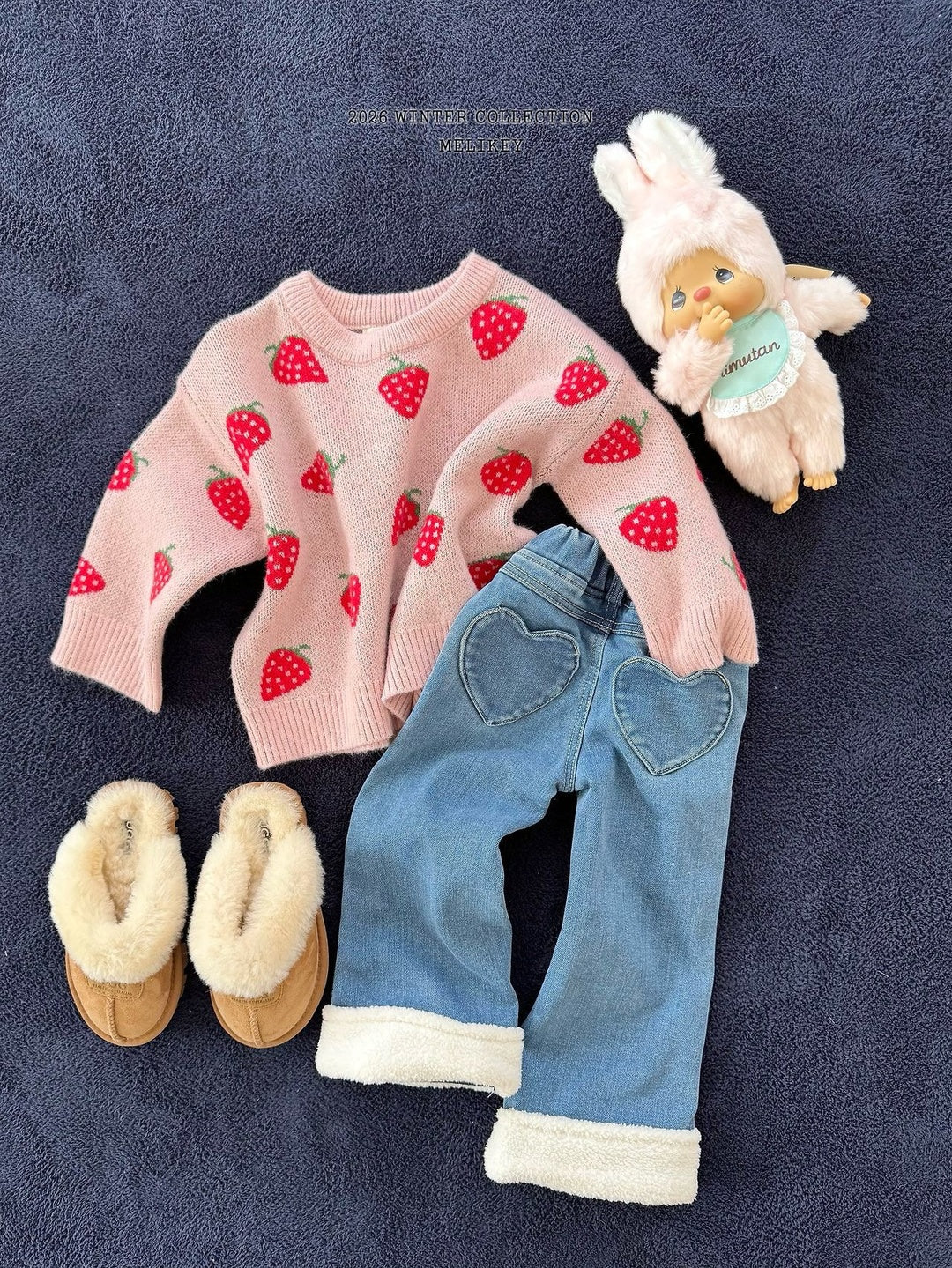 [Melikey] Wool denim heart flare pants