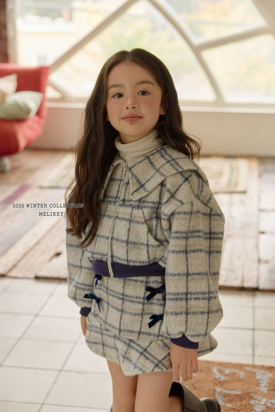 [Melikey] Wool check sailor jacket