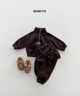 [BONITO] Dot frill half zip set