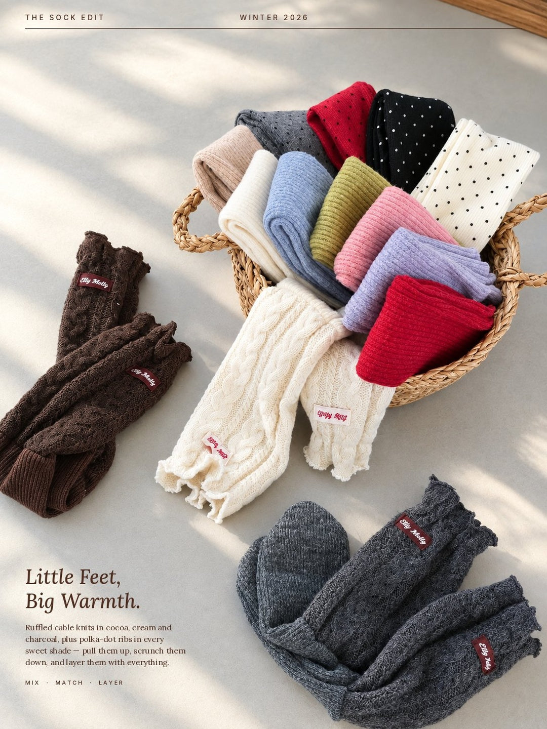 [ELLY MOLLY] Dot rib socks
