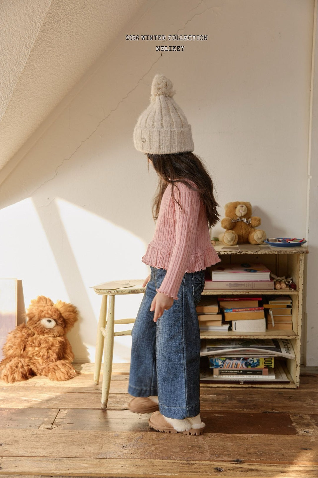[Melikey] Velvet ribbon denim pants