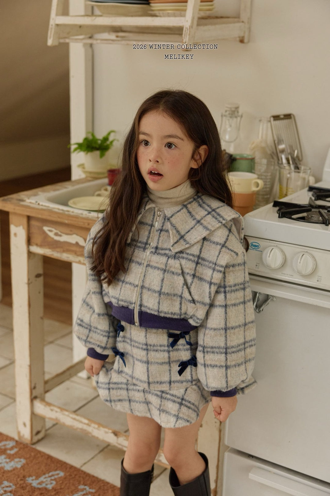 [Melikey] Wool check sailor jacket