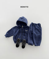 [BONITO] Our stripe hood zip-up set