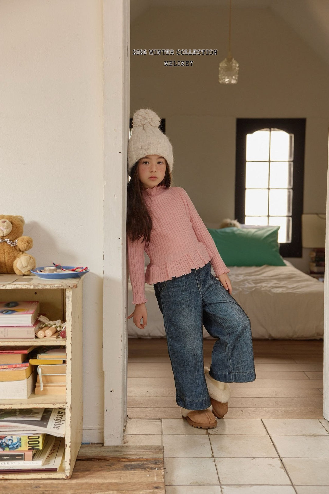 [Melikey] Cable knit frill tee
