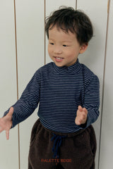 [PALETTE BEIGE] Stripe slim half turtleneck