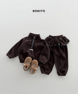 [BONITO] Dot frill half zip set