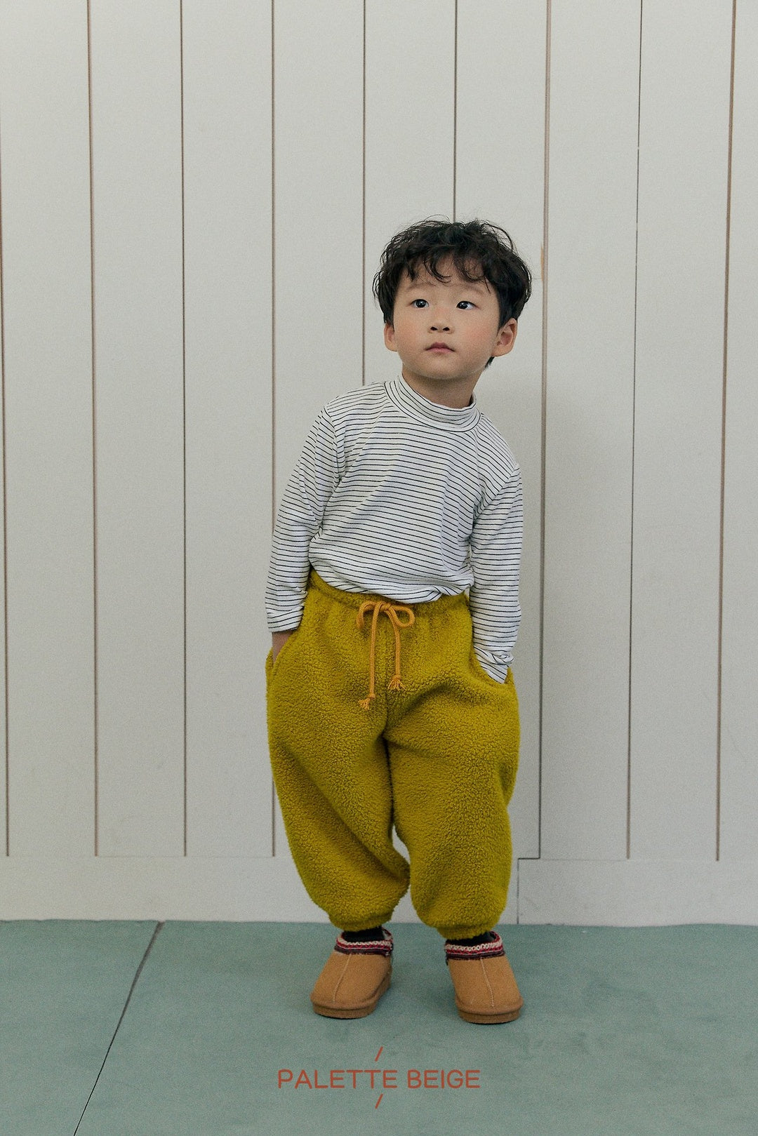 [PALETTE BEIGE] Stripe slim half turtleneck