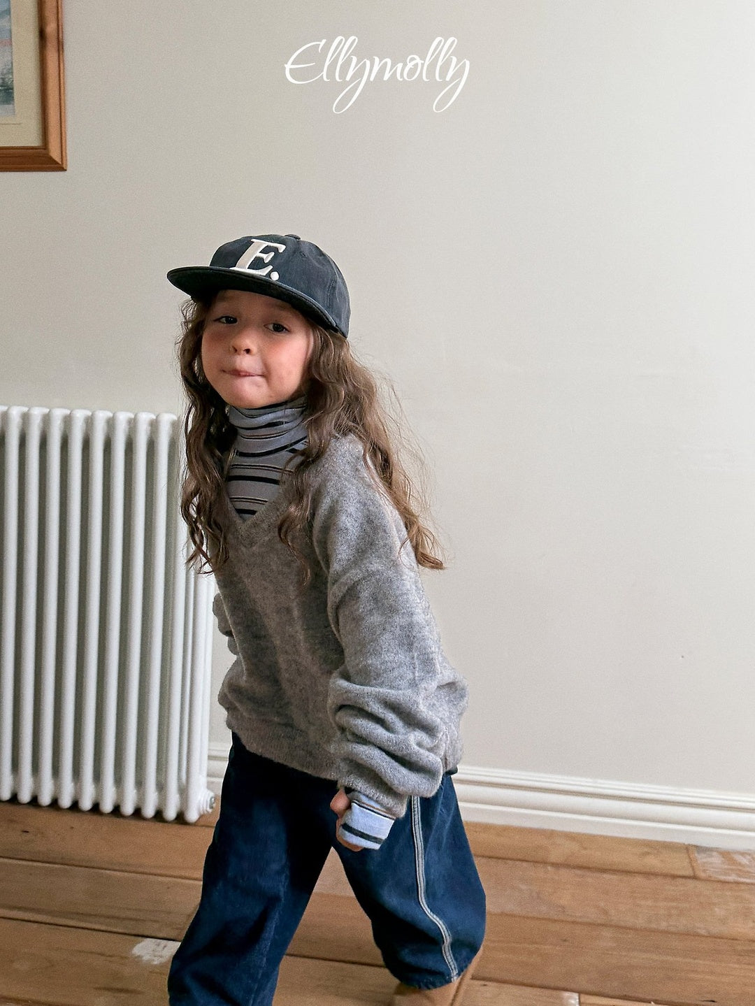 [ELLY MOLLY] Snow warmer stripe turtleneck tee