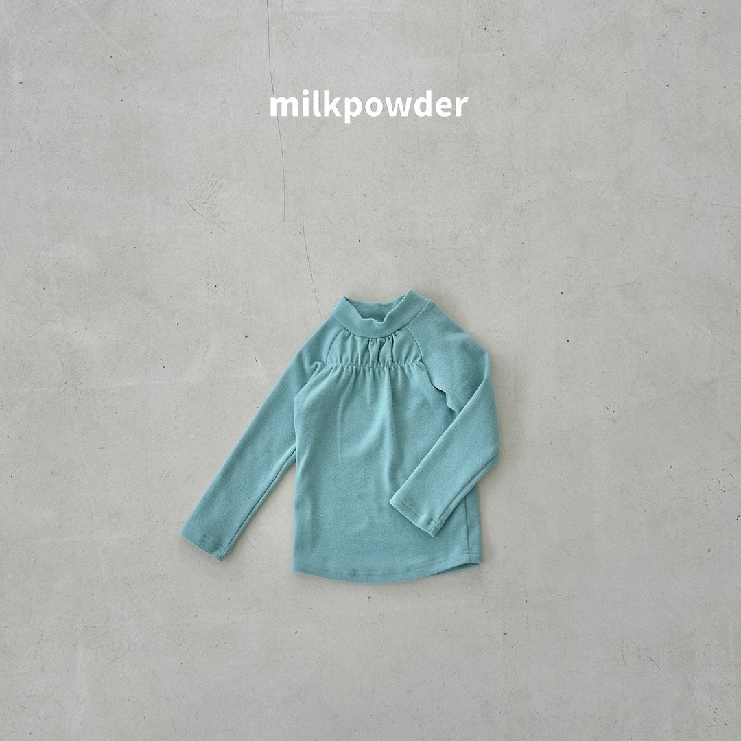 [milk powder] Shirring halfneck tee