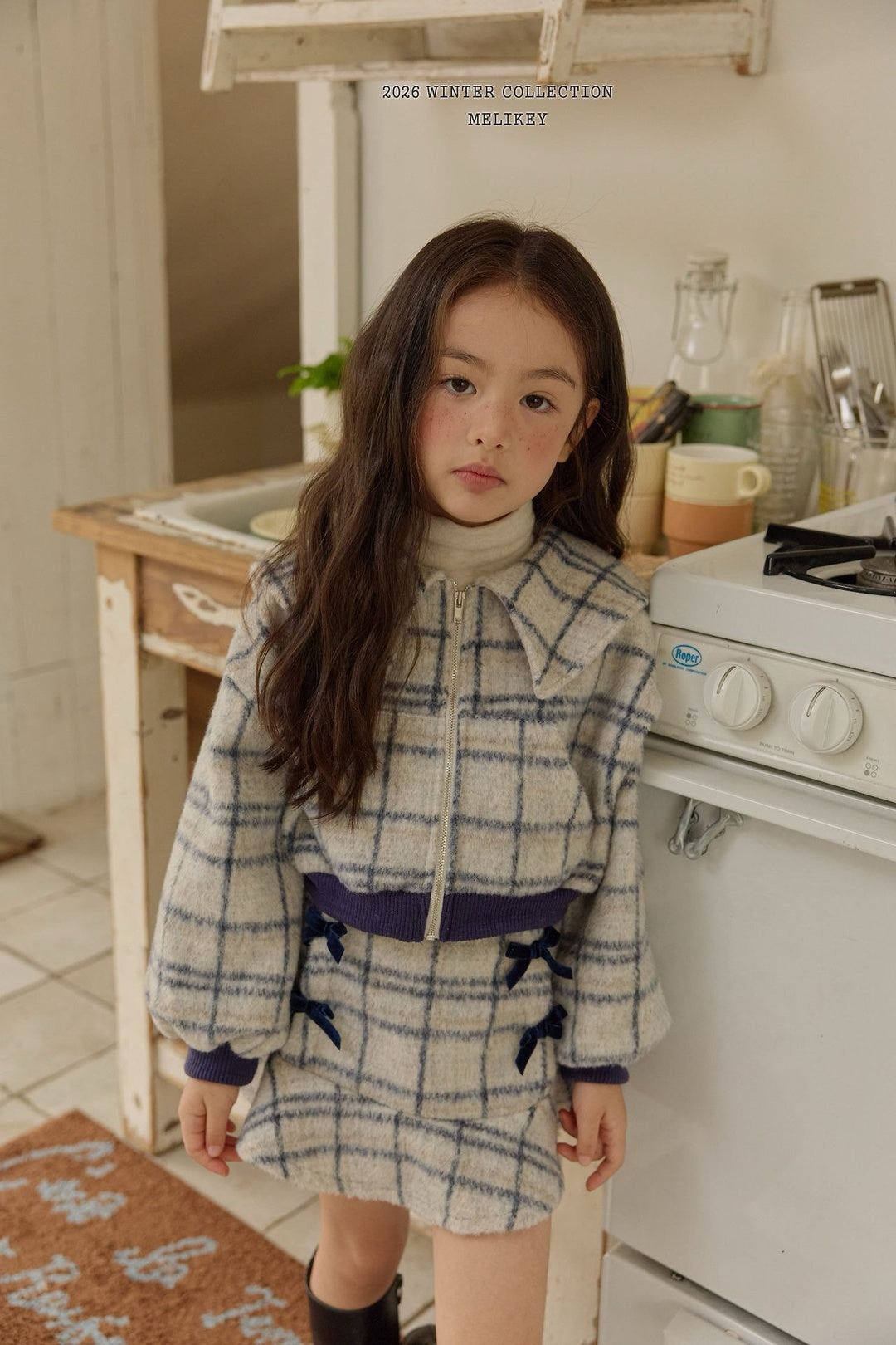 [Melikey] Wool check sailor jacket