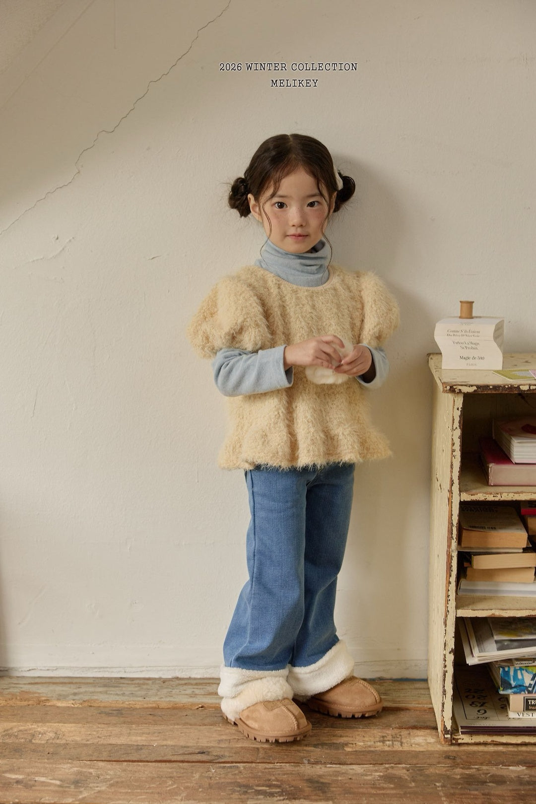 [Melikey] Wool denim heart flare pants